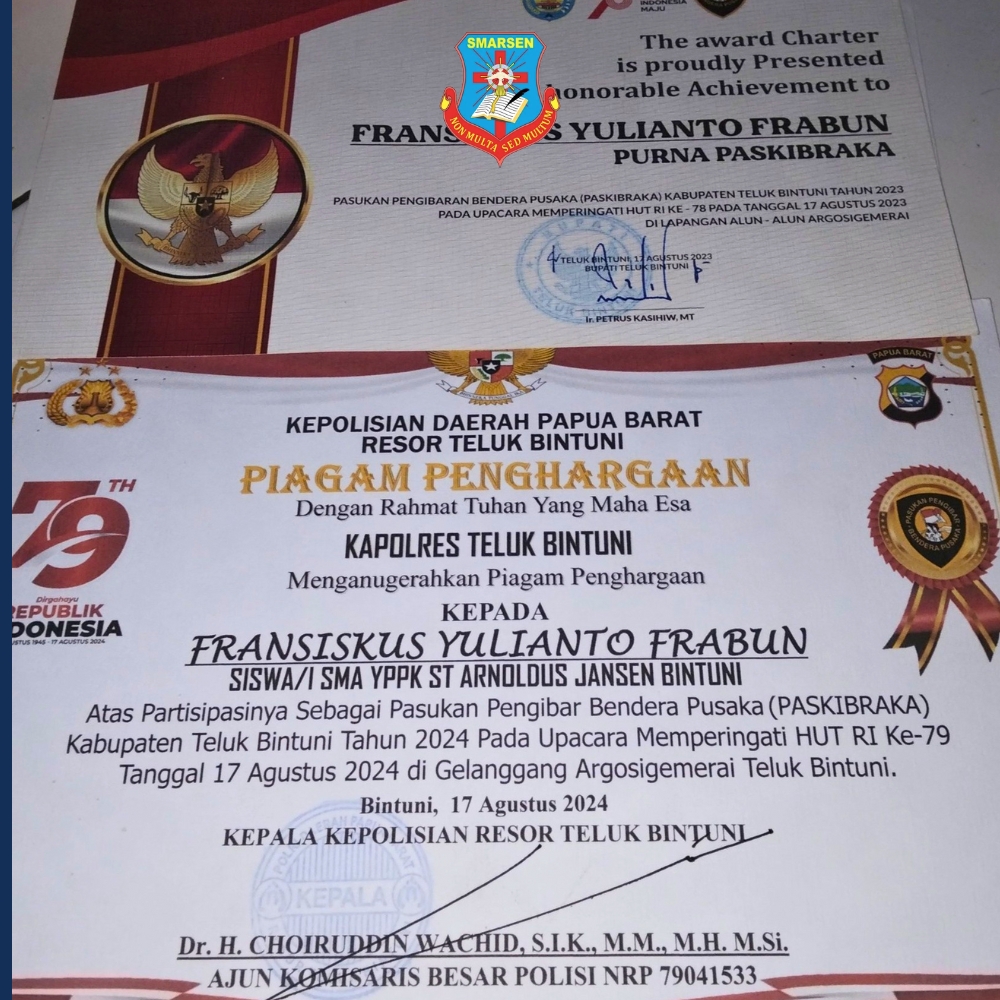 Piagam Penghargaan SMAS ARNOLDUS YANSEN